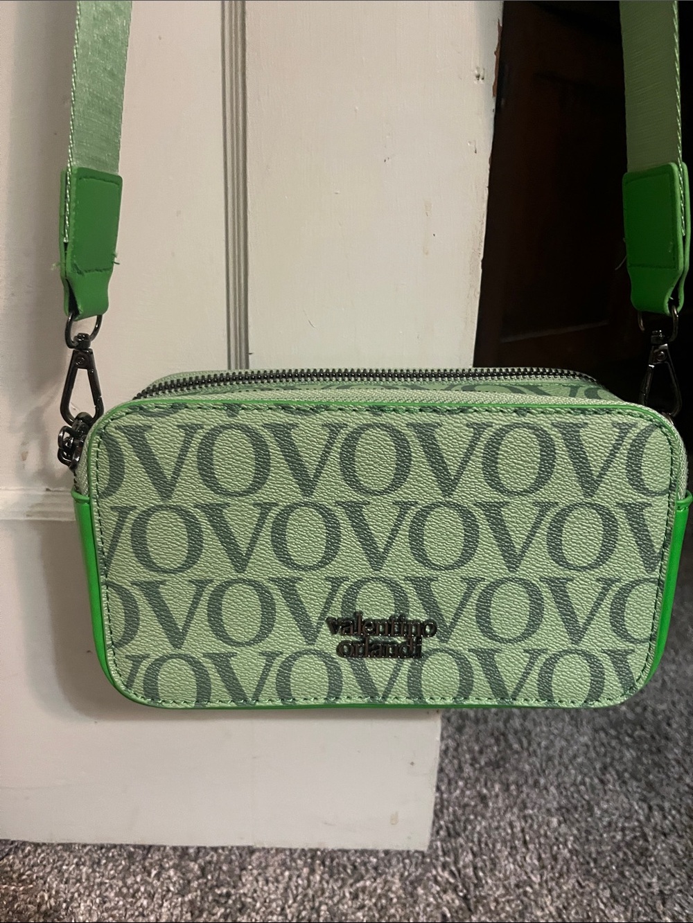 Valentino Orlandi Green Logo Canvas Crossbody Camera Bag